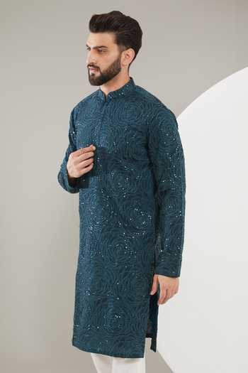 Buy Kasbah Blue Silk Sequins, Embroidery Work Kurta Online at Aza Fashions Buy_Kasbah_Blue Silk Sequins, Embroidery Work Kurta _Online_at_Aza_Fashions