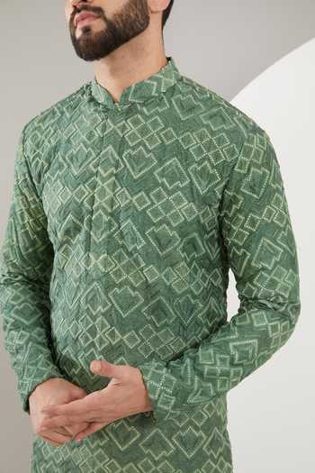 Kasbah Green Silk, Cotton Embroidery Thread Kurta Set Online at Aza Fashions Kasbah_Green Silk, Cotton Embroidery Thread Kurta Set _Online_at_Aza_Fashions