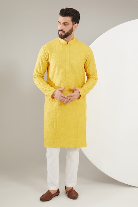 Kasbah Silk Chikankari Floral Work Kurta Set 