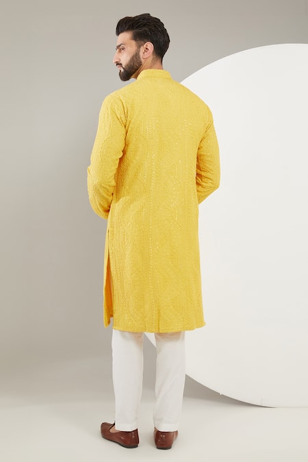 Kasbah Silk Chikankari Floral Work Kurta Set 