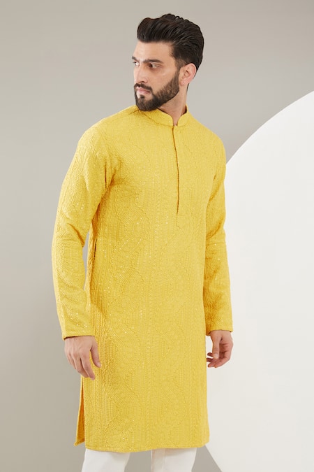 Buy Kasbah Yellow Silk, Cotton Sequins, Embroidery Chikankari Floral Work Kurta Set Online at Aza Fashions Buy_Kasbah_Yellow Silk, Cotton Sequins, Embroidery Chikankari Floral Work Kurta Set _Online_at_Aza_Fashions