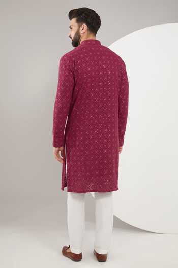 Shop Kasbah Maroon Georgette, Cotton Sequins, Embroidery Thread And Kurta Set at Aza Fashions Shop_Kasbah_Maroon Georgette, Cotton Sequins, Embroidery Thread And Kurta Set _at_Aza_Fashions