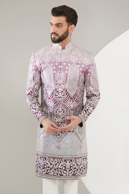 Buy Kasbah Purple Silk Embroidery Ombre Threadwork Sherwani Set Online at Aza Fashions Buy_Kasbah_Purple Silk Embroidery Ombre Threadwork Sherwani Set _Online_at_Aza_Fashions