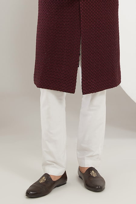 Buy Kasbah Maroon Velvet, Cotton Cut Work, Embroidery Cutdana Sherwani Set Online at Aza Fashions Buy_Kasbah_Maroon Velvet, Cotton Cut Work, Embroidery Cutdana Sherwani Set _Online_at_Aza_Fashions