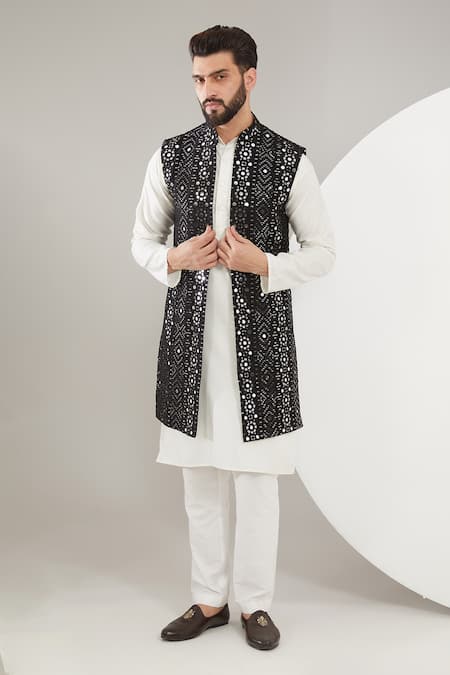 Kasbah Mirrorwork Long Open Nehru Jacket 