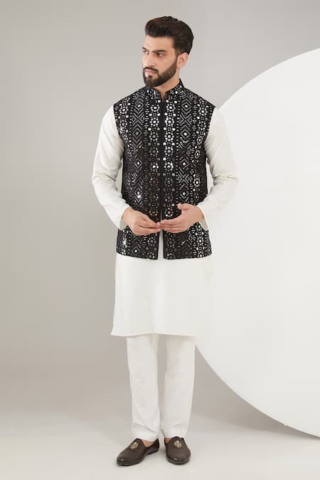 Kasbah Silk Mirror Embroidered Nehru Jacket 