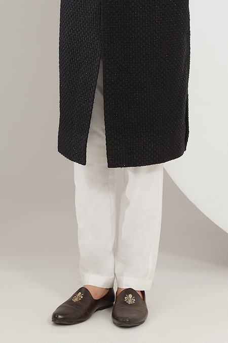 Buy_Kasbah_Black Velvet, Cotton Cut Work, Embroidery Cutdana Sherwani Set _Online_at_Aza_Fashions