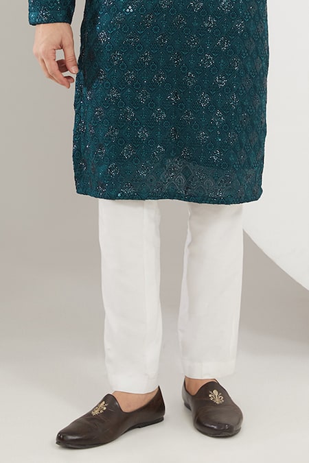 Shop_Kasbah_Blue Georgette, Cotton Sequins, Embroidery Chikankari Kurta Set _Online_at_Aza_Fashions