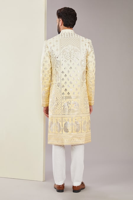 Kasbah Floral & Bird Motif Embroidered Sherwani Set 