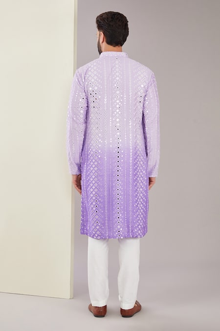 Shop Kasbah Purple Silk Mirrors, Embroidery Ombre Kurta Set at Aza Fashions Shop_Kasbah_Purple Silk Mirrors, Embroidery Ombre Kurta Set _at_Aza_Fashions
