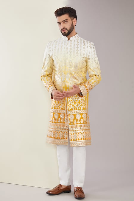 Kasbah Floral Applique Embroidered Sherwani Set 