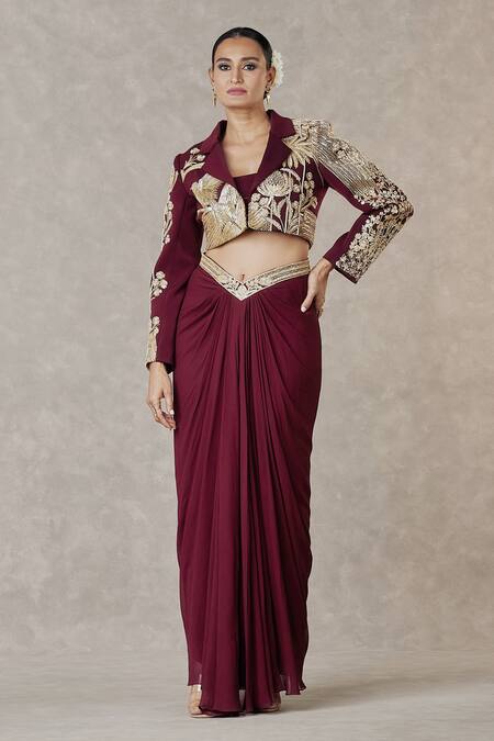 Masaba Purple Kota Doria, Georgette Embroidery Square Son Chidiya Blazer Skirt Set Online at Aza Fashions Masaba_Purple Kota Doria, Georgette Embroidery Square Son Chidiya Blazer Skirt Set_Online_at_Aza_Fashions