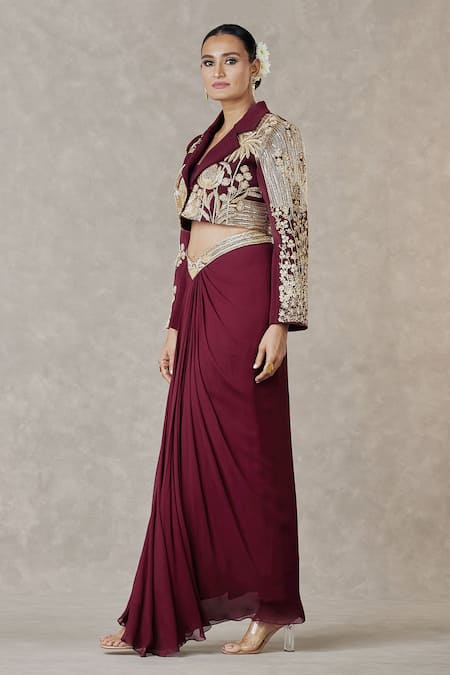 Masaba Purple Kota Doria, Georgette Embroidery Square Son Chidiya Blazer Skirt Set at Aza Fashions Masaba_Purple Kota Doria, Georgette Embroidery Square Son Chidiya Blazer Skirt Set_at_Aza_Fashions