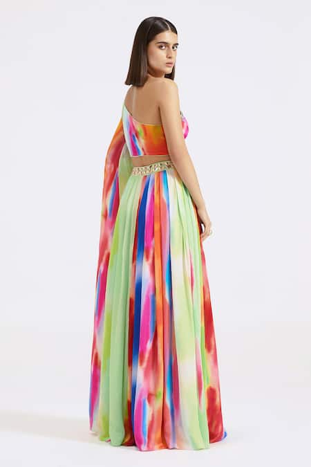 Basanti - Kapde Aur Koffee Abstract Print One Shoulder Top With Skirt 