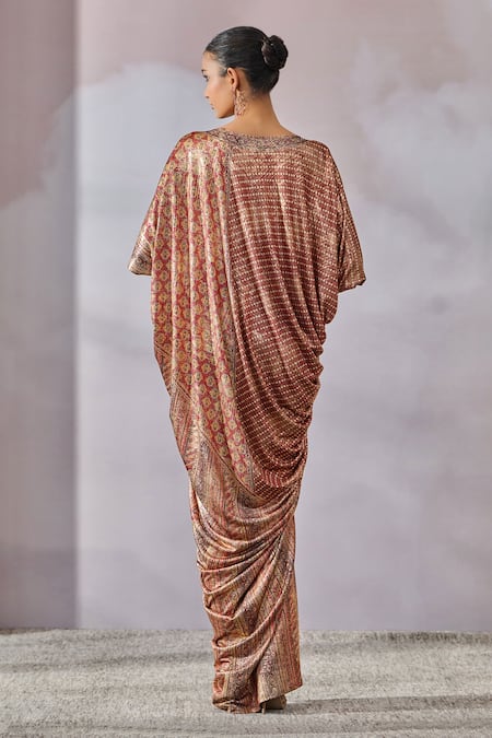 Tarun Tahiliani Phulkari Print Draped Panelled Kaftan 
