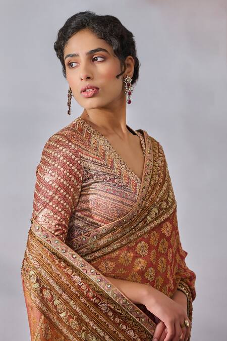 Buy Tarun Tahiliani Red Georgette, Jersey Sequins, Stones, Phulkari Print Saree And Blouse Set Online at Aza Fashions Buy_Tarun Tahiliani_Red Georgette, Jersey Sequins, Stones, Phulkari Print Saree And Blouse Set_Online_at_Aza_Fashions