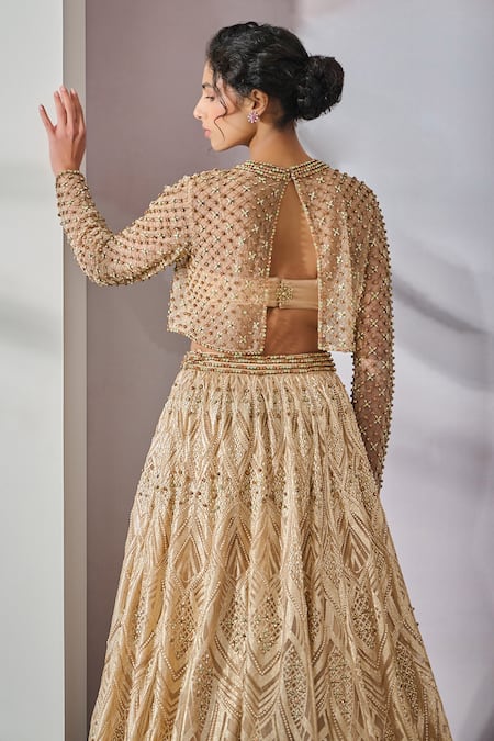 Buy Tarun Tahiliani Peach Silk, Net Pearls, Smocking, Cut Victorian Embroidered Bridal Lehenga Set Online at Aza Fashions Buy_Tarun Tahiliani_Peach Silk, Net Pearls, Smocking, Cut Victorian Embroidered Bridal Lehenga Set _Online_at_Aza_Fashions