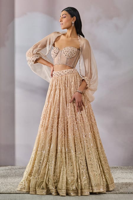 Tarun Tahiliani Victorian Pearl Embroidered Ombre Bridal Lehenga Set 