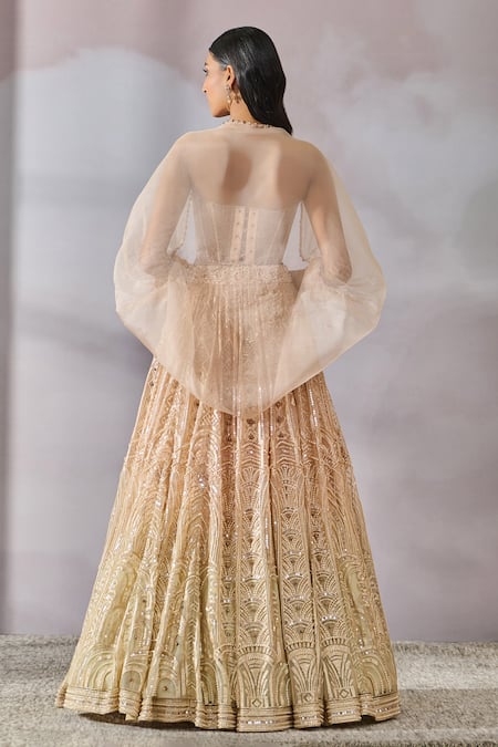 Tarun Tahiliani Victorian Pearl Embroidered Ombre Bridal Lehenga Set 