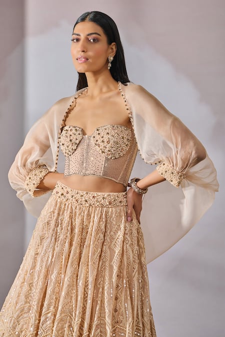 Tarun Tahiliani Pink Lehenga And Bustier Soft Net Hand Embroidered Victorian Ombre Bridal Set Online at Aza Fashions Tarun Tahiliani_Pink Lehenga And Bustier Soft Net Hand Embroidered Victorian Ombre Bridal Set _Online_at_Aza_Fashions
