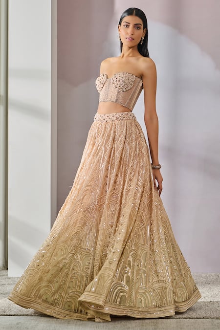 Buy Tarun Tahiliani Pink Lehenga And Bustier Soft Net Hand Embroidered Victorian Ombre Bridal Set Online at Aza Fashions Buy_Tarun Tahiliani_Pink Lehenga And Bustier Soft Net Hand Embroidered Victorian Ombre Bridal Set _Online_at_Aza_Fashions