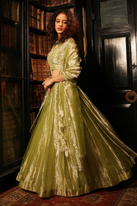 Midushi Bajoria Swarovski Embellished Floral Blouse Lehenga Set 