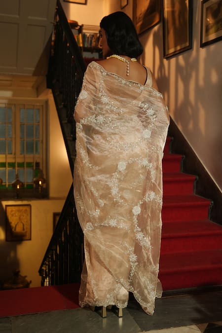 Midushi Bajoria Floral Jaal Embroidered Saree With Plain Blouse 