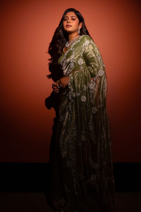 Midushi Bajoria Pearl Floral Jaal Embroidered Saree With Blouse 