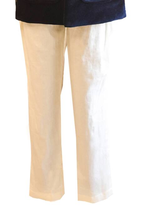 Fayon Kids_Blue Velvet, Cotton Solid Bandhgala With Pant _Online_at_Aza_Fashions