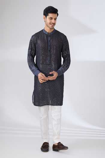 Rabani & Rakha Sequin & Thread Embroidered Straight Kurta & Pant Set 