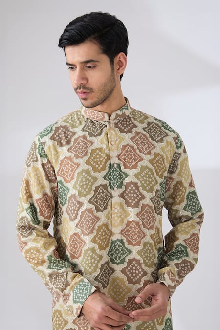 Buy_Rabani & Rakha_Multi Color Georgette, Cotton Sequins, Embellished Bandhani Kurta And Pant Set _Online_at_Aza_Fashions