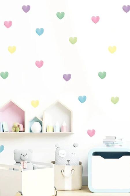 Shop My Kids Wall Multi Color Vinyl Sticker Print Lovely Hearts Wall 120 Pcs Set at Aza Fashions Shop_My Kids Wall_Multi Color Vinyl Sticker Print Lovely Hearts Wall 120 Pcs Set_at_Aza_Fashions