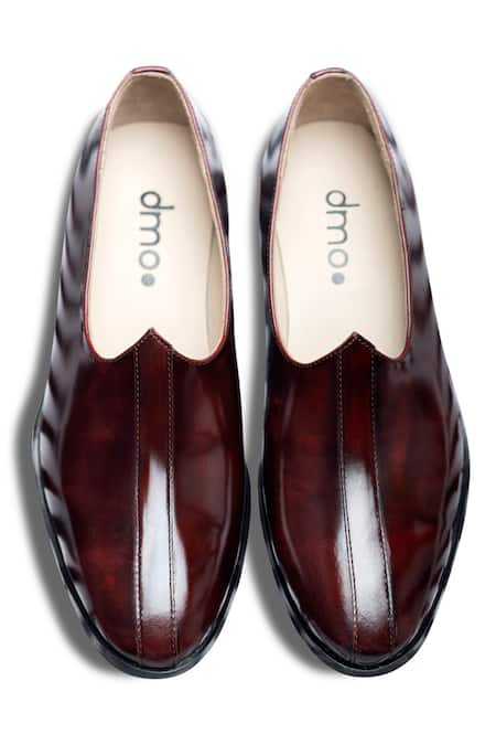 Shop_Dmodot_Maroon Burgundy Leather Mojri Shoes _at_Aza_Fashions