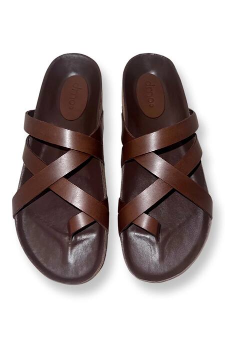 Dmodot Brown Plain Pelle Corko Leather Strappy Sandals