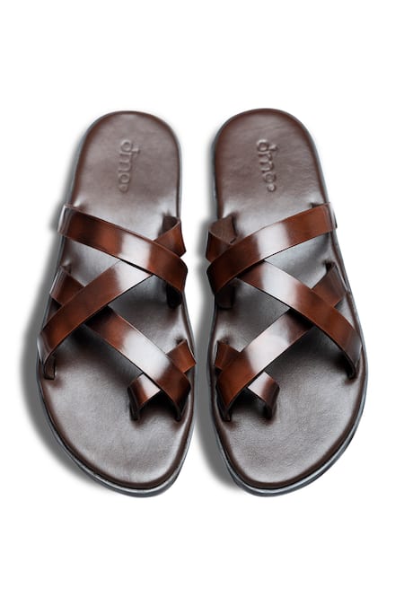 Shop_Dmodot_Brown Plain Leather Strappy Sandals _at_Aza_Fashions