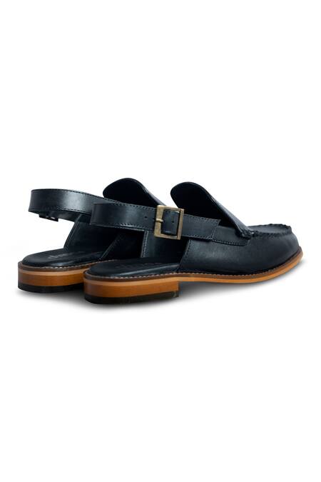 Buy_Dmodot_Black Pesha Mocasso Leather Sandals_Online_at_Aza_Fashions