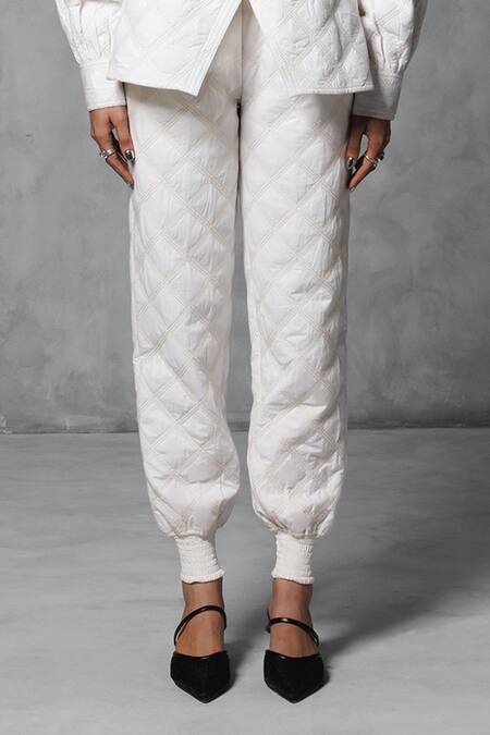 Buy White 100% Cotton Quilted Joggers For Women by Mellowdrama Online at  Aza Fashions.
