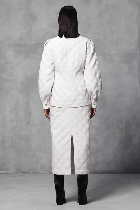 Shop_Mellowdrama_White Cotton Quilted Skirt _at_Aza_Fashions
