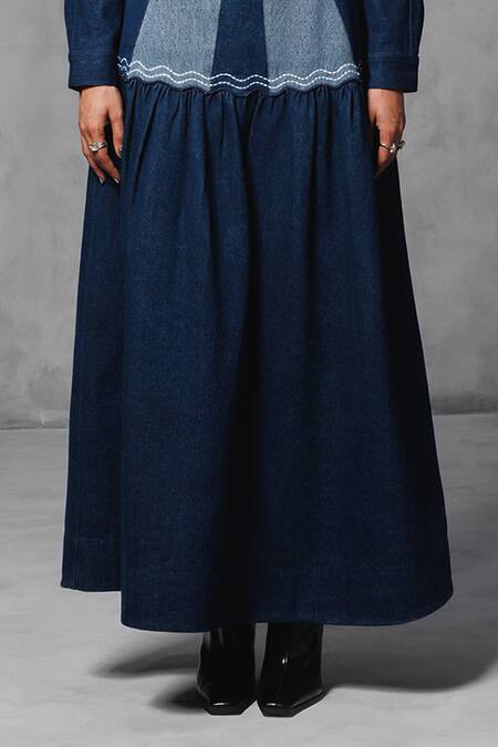 Mellowdrama_Blue Cotton Colo Blocked Maxi Skirt_Online_at_Aza_Fashions