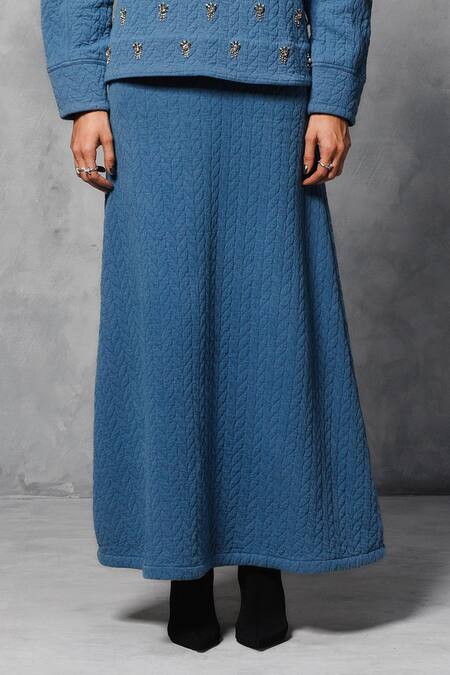 Mellowdrama Blue Cotton High Waist A-line Maxi Skirt Online at Aza Fashions Mellowdrama_Blue Cotton High Waist A-line Maxi Skirt_Online_at_Aza_Fashions