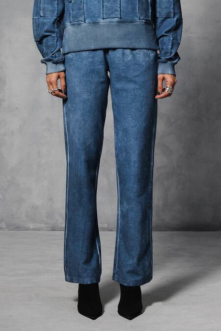 Buy Mellowdrama Blue Cotton Round Neck Square Patch Work Sweatshirt With Pant Online at Aza Fashions Buy_Mellowdrama_Blue Cotton Round Neck Square Patch Work Sweatshirt With Pant_Online_at_Aza_Fashions