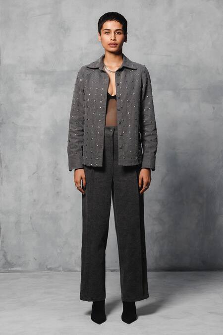 Buy_Mellowdrama_Black Cotton, Denim High Waisted Pant_Online_at_Aza_Fashions