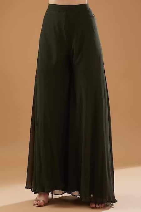 Baidehi_Green Georgette, Net Cut Work, Pearls, Sequins, Embroidered Kurta Sharara Set _Online_at_Aza_Fashions