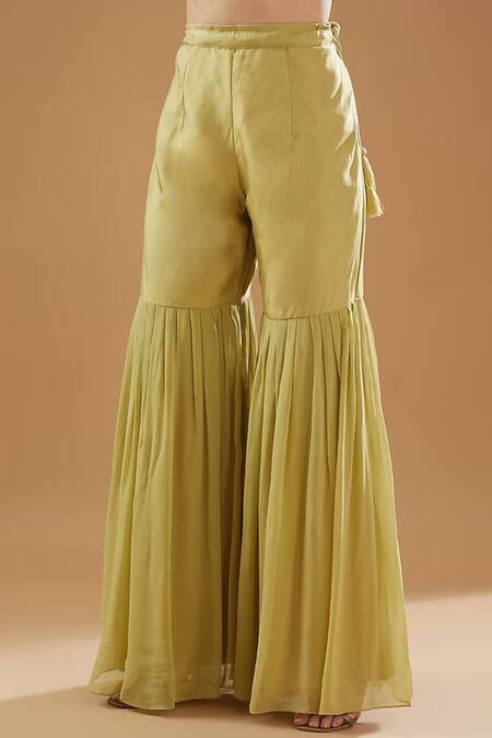 BAIDEHI_Green Bamboo, Georgette, Organza Gota Patti, Sequins, Kurta Sharara Set _Online_at_Aza_Fashions