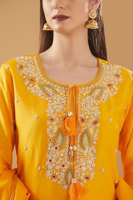 Shop BAIDEHI Orange Georgette, Organza Pearls, Sequins, Embroidery Paisley Kurta Sharara Set at Aza Fashions Shop_BAIDEHI_Orange Georgette, Organza Pearls, Sequins, Embroidery Paisley Kurta Sharara Set _at_Aza_Fashions