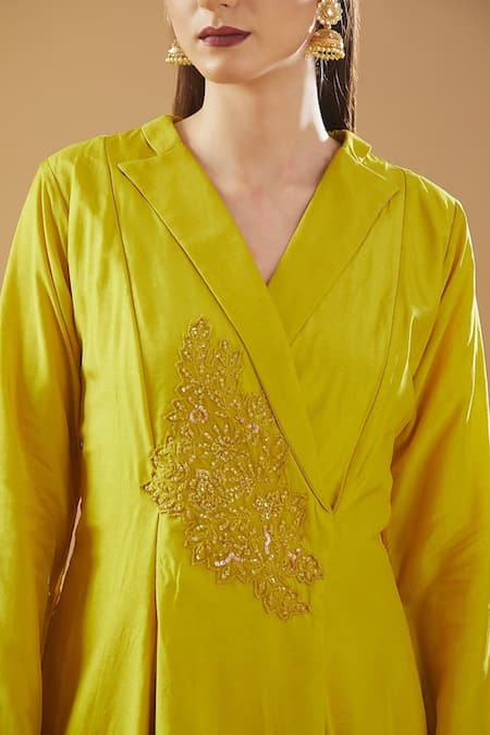 Buy BAIDEHI Yellow Bamboo, Silk Sequins, Embroidery Thread Placement Angrakha And Palazzo Set Online at Aza Fashions Buy_BAIDEHI_Yellow Bamboo, Silk Sequins, Embroidery Thread Placement Angrakha And Palazzo Set _Online_at_Aza_Fashions