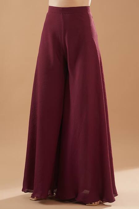 BAIDEHI_Maroon Georgette Embroidery Boat Neck Waistband Dress And Palazzo Set_Online_at_Aza_Fashions