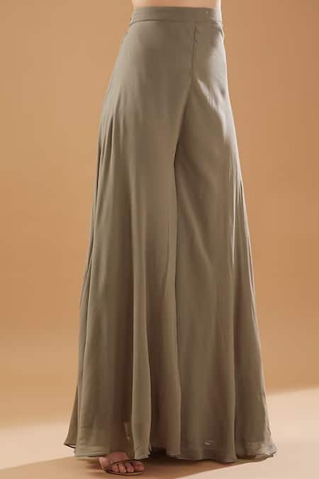 BAIDEHI Grey Georgette Cut Work, Diamonds Cutdana Embroidered Draped Kurta And Palazzo Set Online at Aza Fashions BAIDEHI_Grey Georgette Cut Work, Diamonds Cutdana Embroidered Draped Kurta And Palazzo Set _Online_at_Aza_Fashions