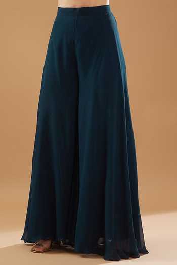 Buy_BAIDEHI_Blue Georgette Cut Work, Sequins, Zari Split Embroidered Anarkali And Palazzo Set _Online_at_Aza_Fashions