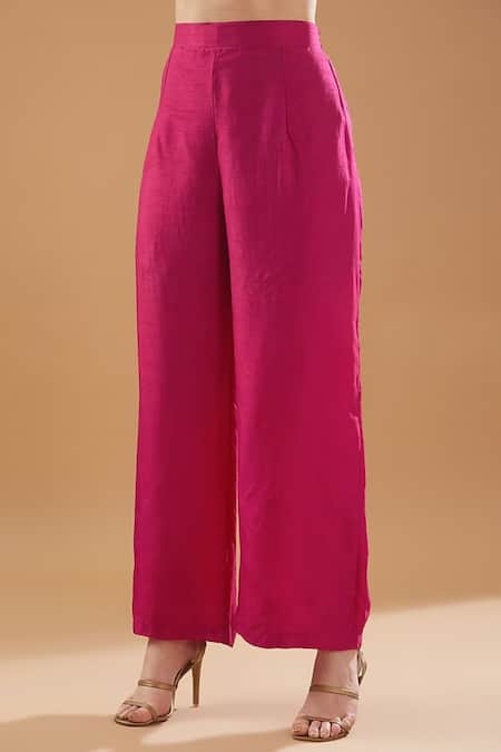 Buy Baidehi Fuchsia Silk, Organza Embroidery, Sequins, Zari Round Floral Kurta Palazzo Set Online at Aza Fashions Buy_Baidehi_Fuchsia Silk, Organza Embroidery, Sequins, Zari Round Floral Kurta Palazzo Set _Online_at_Aza_Fashions